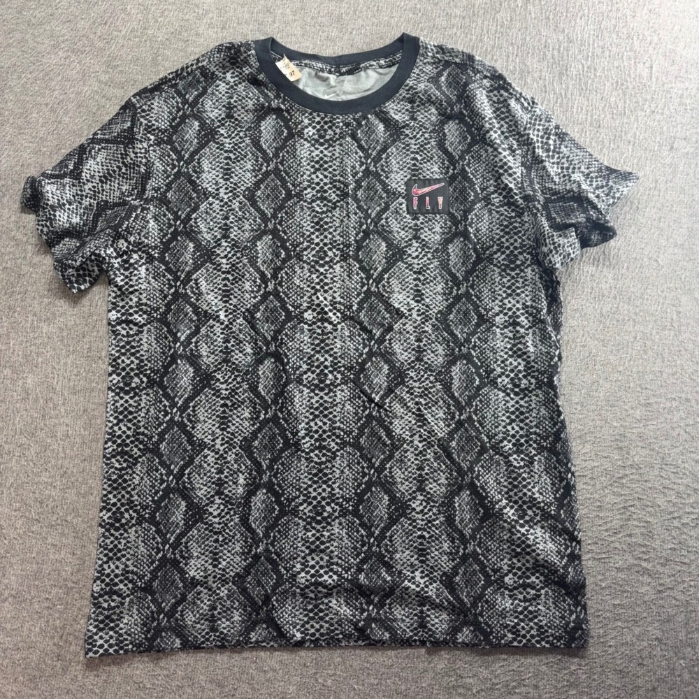 Nike Fly AOP SS Boyfriend Tee Grey Black Snakeskin Print DN3051 Small